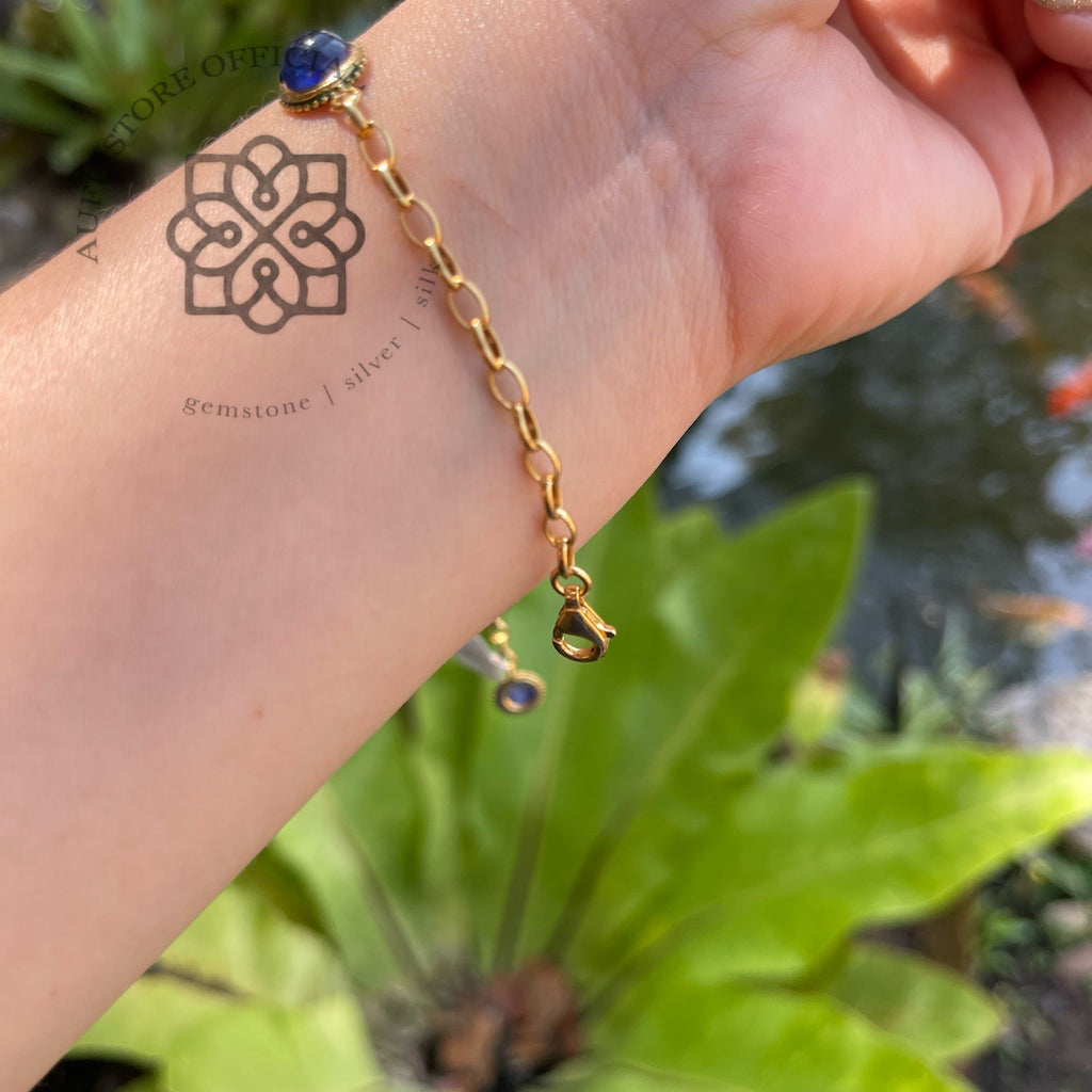 สร้อยข้อมือไพลิน รุ่น “Midnight Sapphire Elegance” “ศิลาไพลินรัตติกาล” Midnight Sapphire Elegance – Premium Blue Sapphire Bracelet