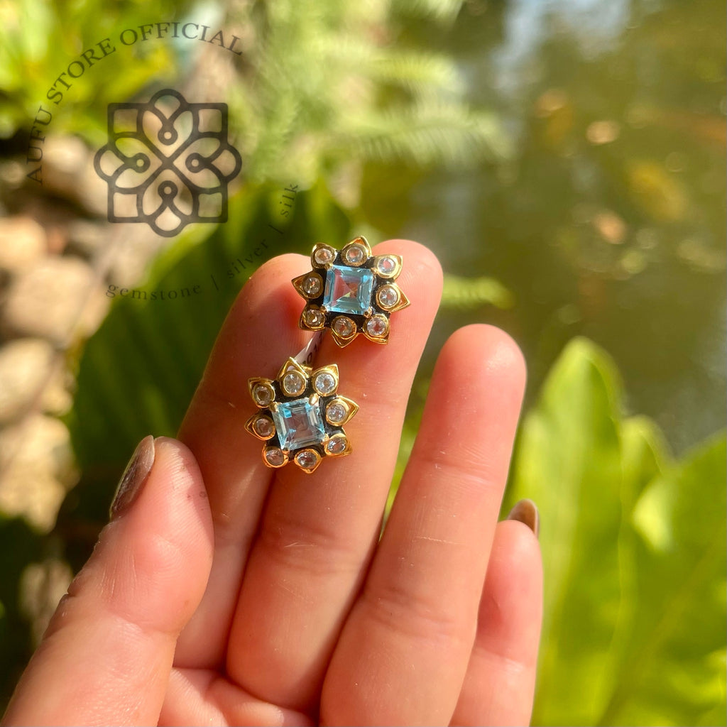 ต่างหูอความารีนทรงดาว รุ่น “Celestial Aqua Star” รุ่น “ดาราอัคควา” Aquamarine Star Earrings – “Celestial Aqua Star” Collection