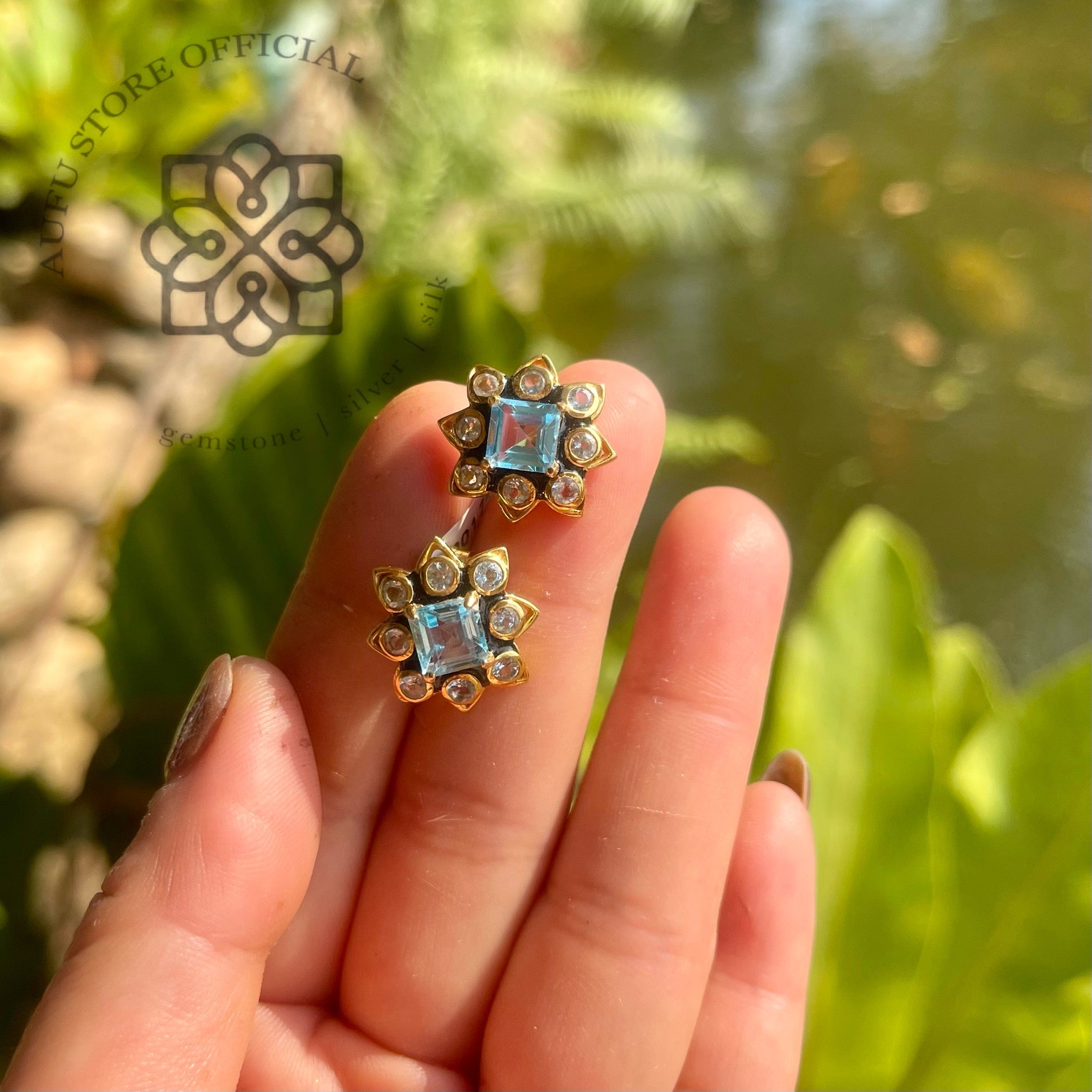 ต่างหูอความารีนทรงดาว รุ่น “Celestial Aqua Star” รุ่น “ดาราอัคควา” Aquamarine Star Earrings – “Celestial Aqua Star” Collection