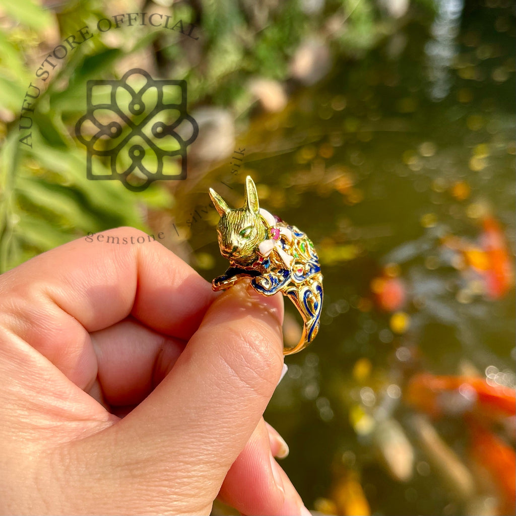 แหวนรูปกระต่ายลงยา (ทับทิมเม็ดกลาง) Rabbit Enamel Statement Ring