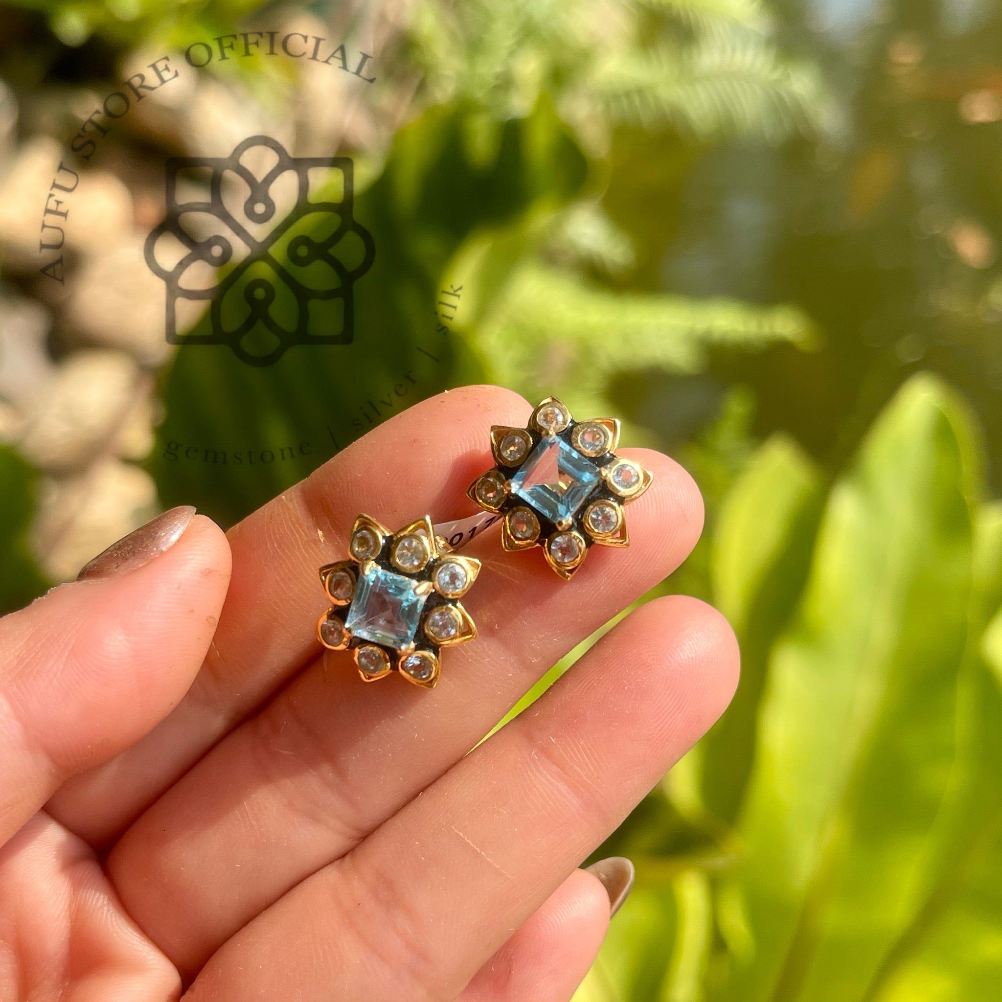 ต่างหูอความารีนทรงดาว รุ่น “Celestial Aqua Star” รุ่น “ดาราอัคควา” Aquamarine Star Earrings – “Celestial Aqua Star” Collection