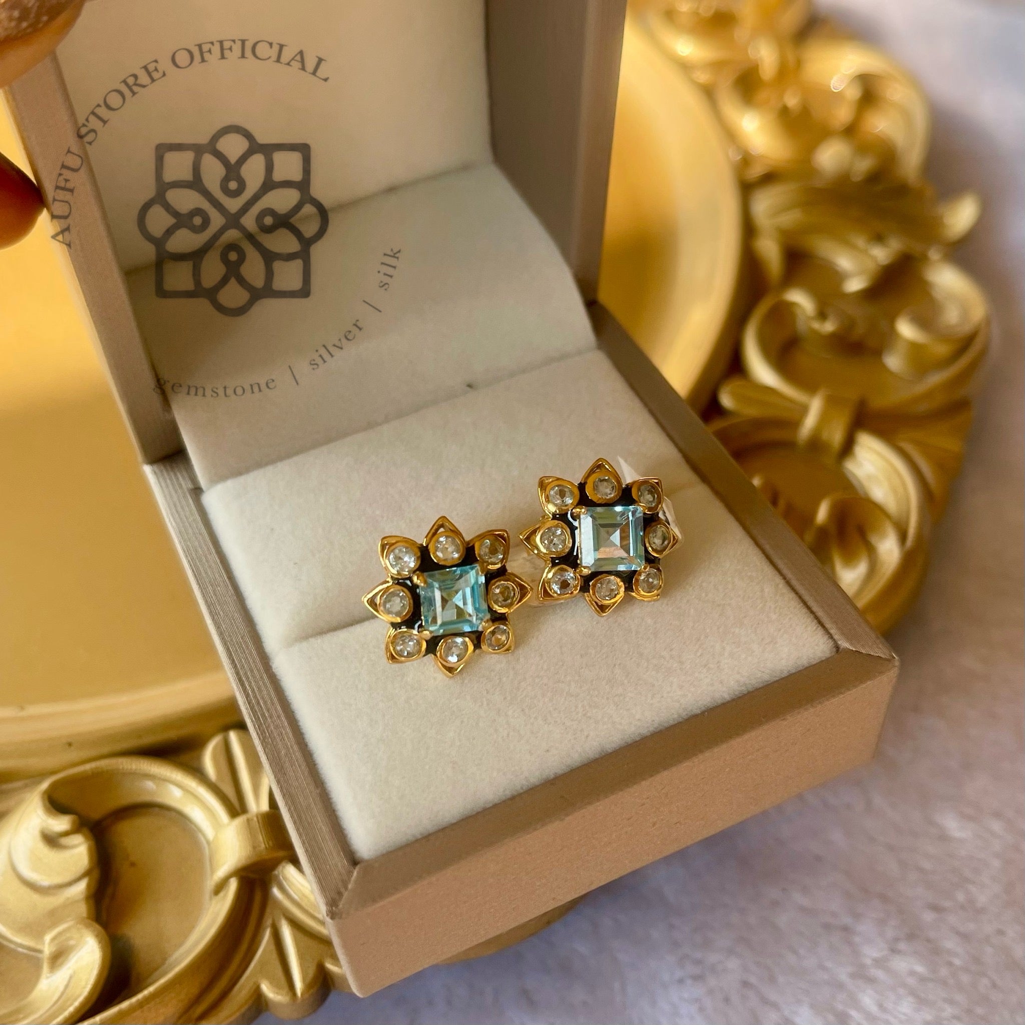 ต่างหูอความารีนทรงดาว รุ่น “Celestial Aqua Star” รุ่น “ดาราอัคควา” Aquamarine Star Earrings – “Celestial Aqua Star” Collection