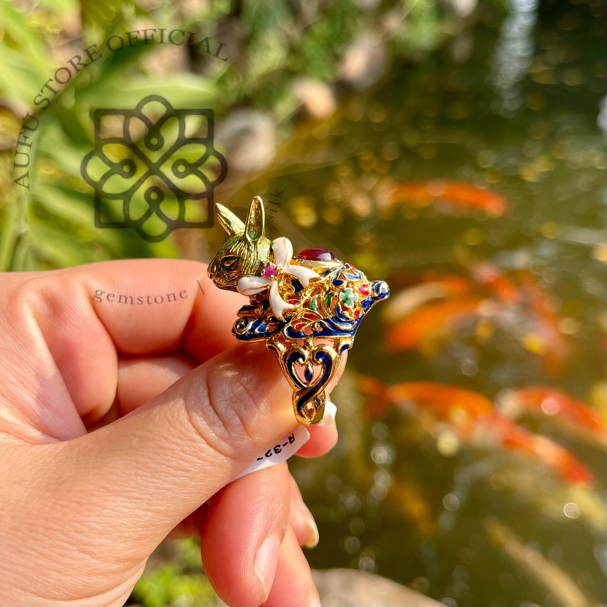 แหวนรูปกระต่ายลงยา (ทับทิมเม็ดกลาง) Rabbit Enamel Statement Ring