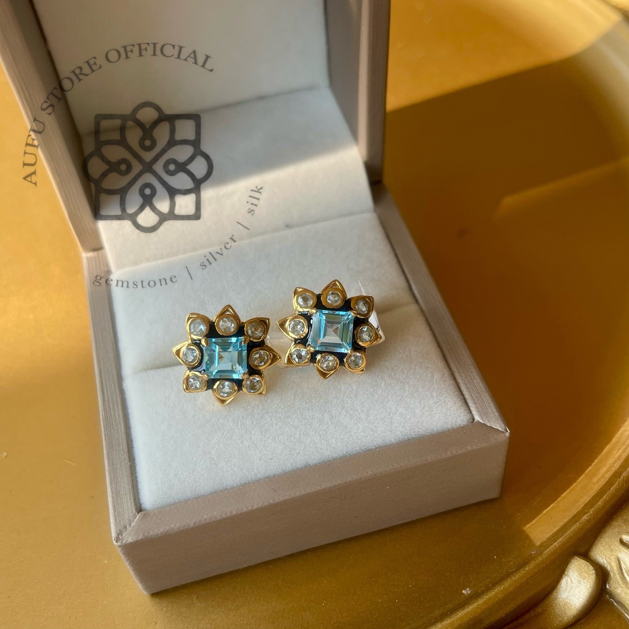 ต่างหูอความารีนทรงดาว รุ่น “Celestial Aqua Star” รุ่น “ดาราอัคควา” Aquamarine Star Earrings – “Celestial Aqua Star” Collection