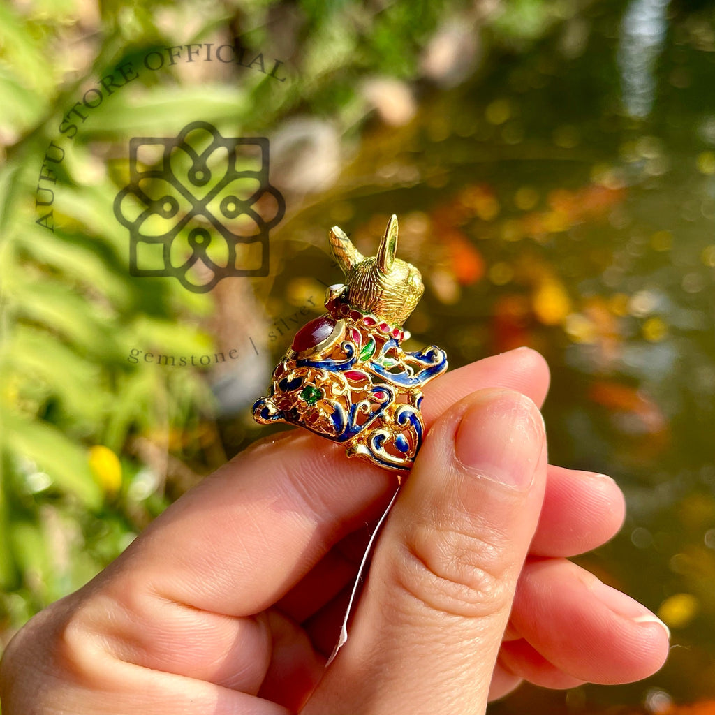 แหวนรูปกระต่ายลงยา (ทับทิมเม็ดกลาง) Rabbit Enamel Statement Ring