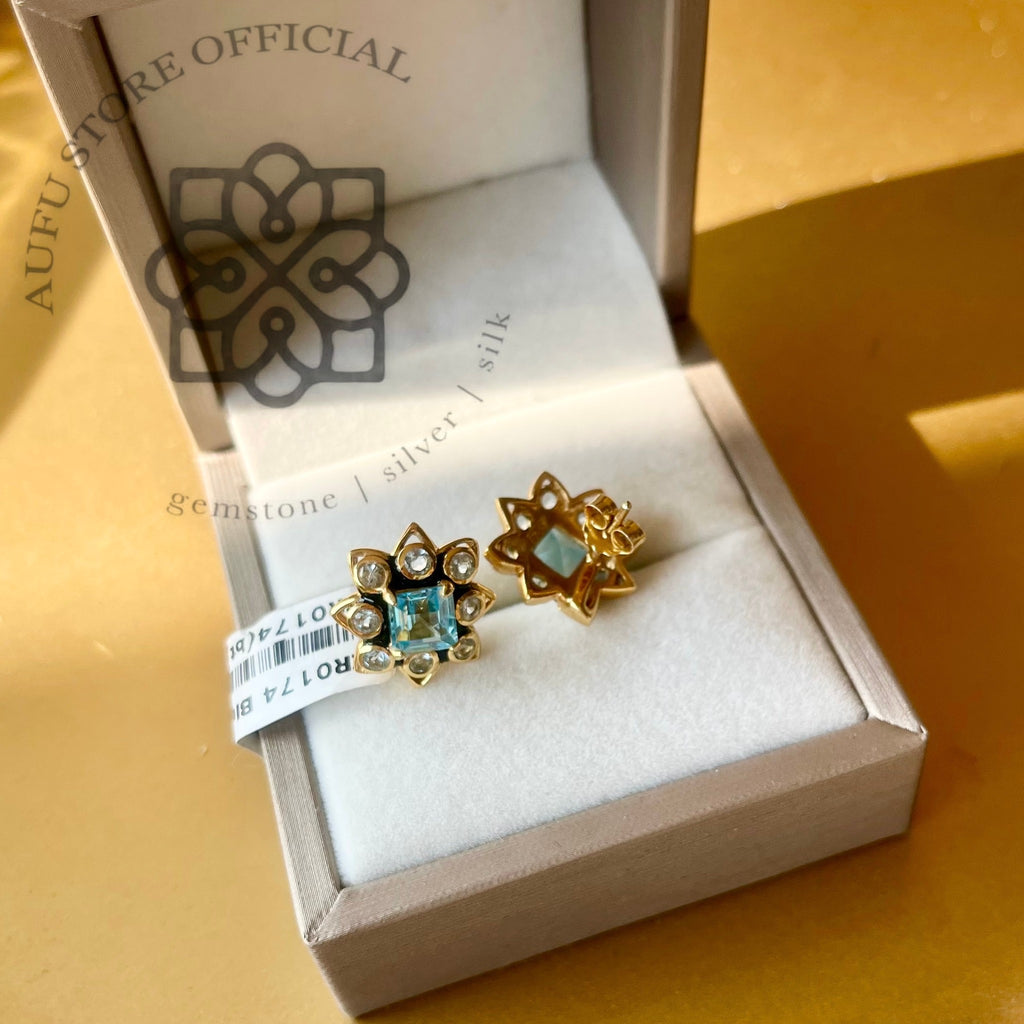 ต่างหูอความารีนทรงดาว รุ่น “Celestial Aqua Star” รุ่น “ดาราอัคควา” Aquamarine Star Earrings – “Celestial Aqua Star” Collection