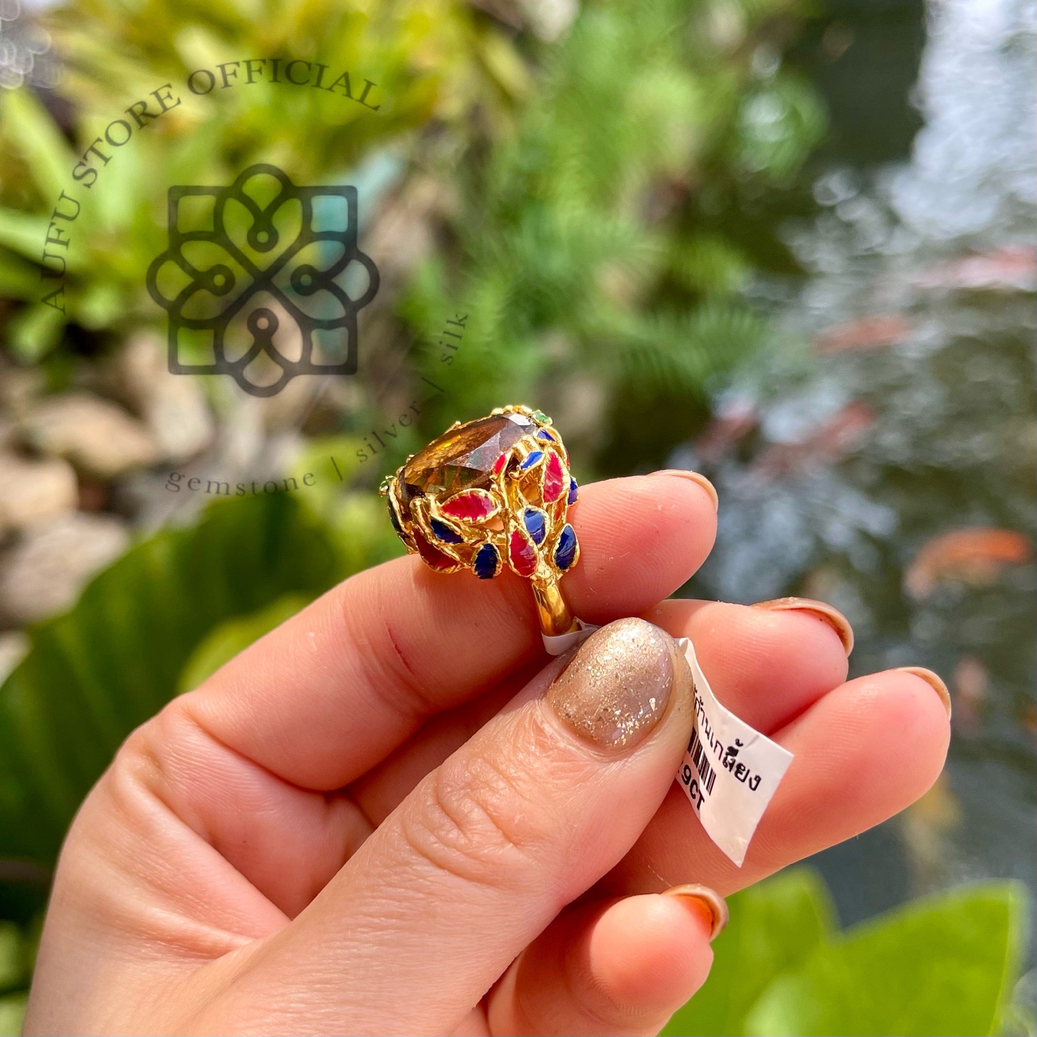 แหวนลงยาโบราณประดับซิทริน รุ่น “Golden Radiance”  Golden Radiance – Royal Enamel Citrine Ring