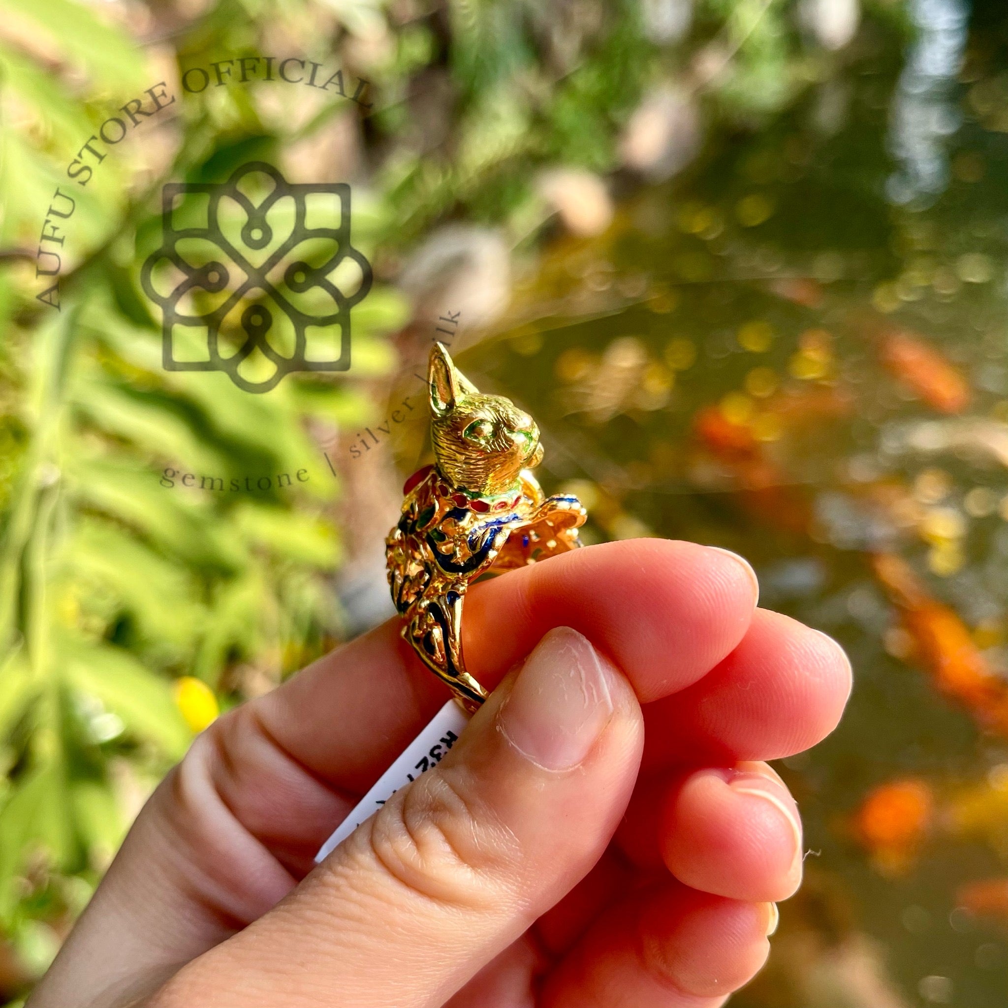 แหวนรูปกระต่ายลงยา (ทับทิมเม็ดกลาง) Rabbit Enamel Statement Ring